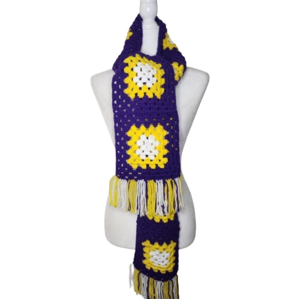 Handmade Crocheted Granny Square Scarf, OS Long